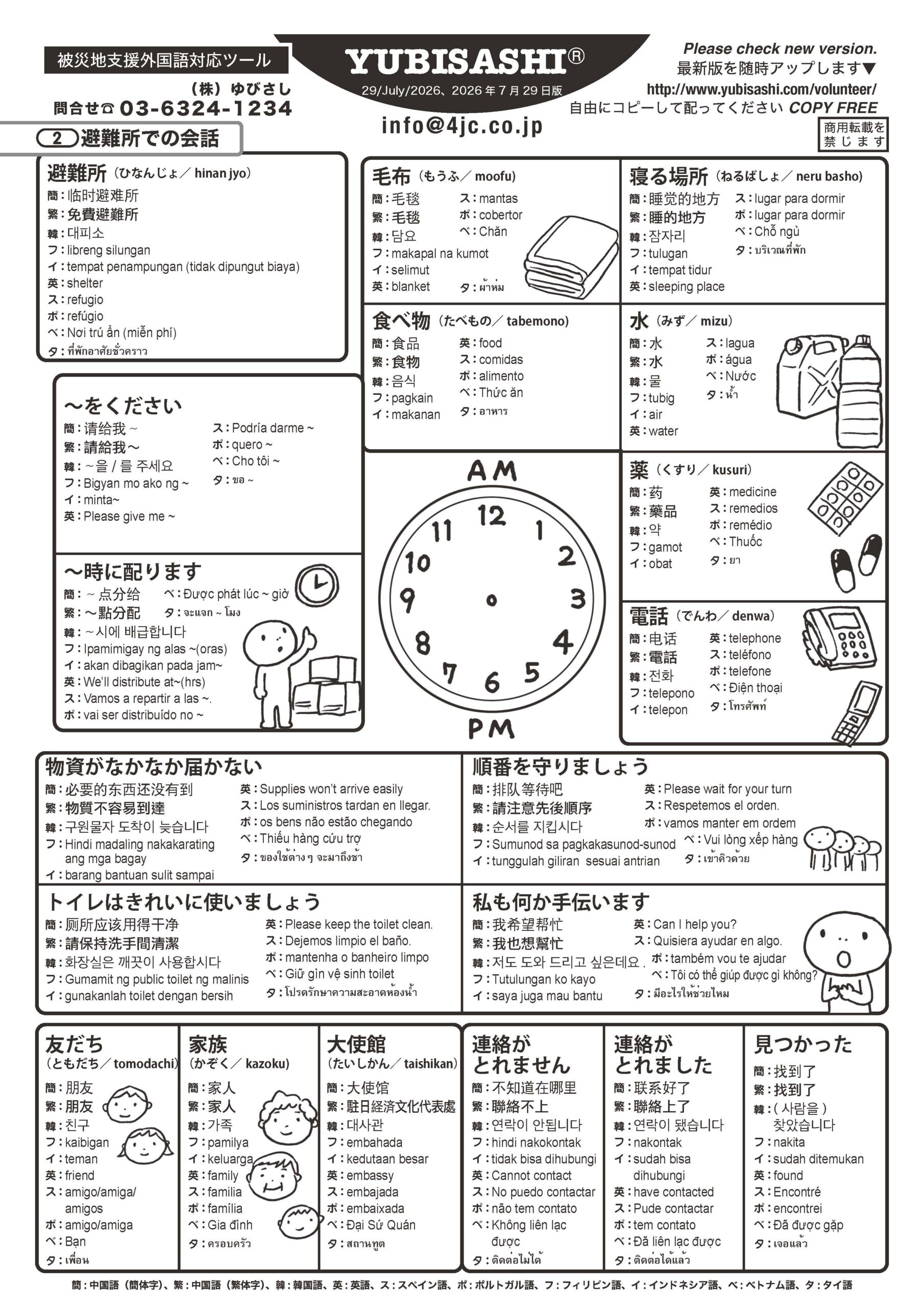 災害時支援用指さしシート（避難所）