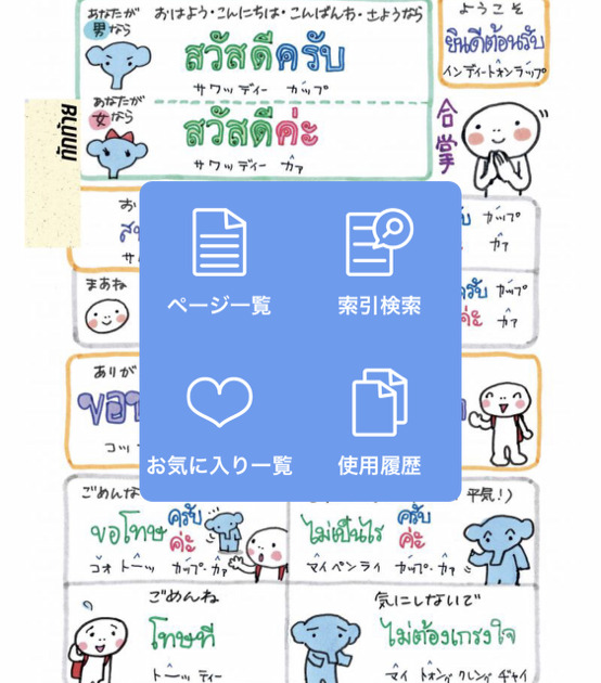 指さし会話タイ ページ一覧 索引検索 お気に入り一覧 使用履歴